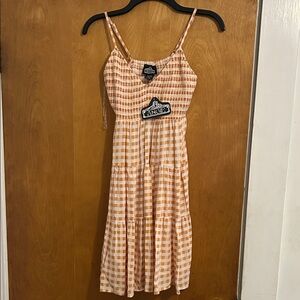 Angie Peach Checkered Midi Dress